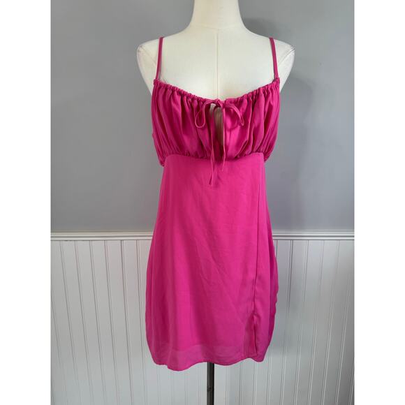 Forever 21 Magenta Cami Milkmaid Mini Dress Straight Neckline Split Hem Size Med - Picture 2 of 6
